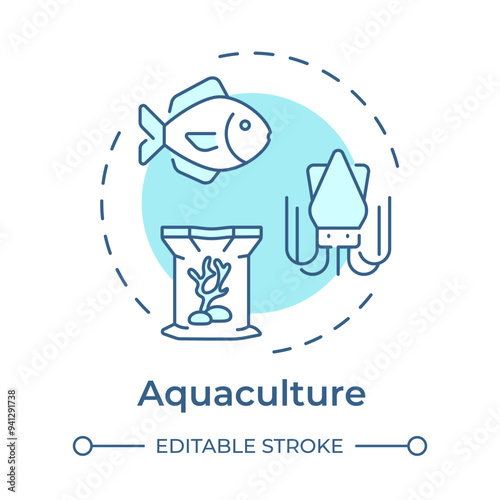 Aquaculture soft blue concept icon. Fish farming, cultivation. Aquatic farm, seafood. Round shape line illustration. Abstract idea. Graphic design. Easy to use in infographic, presentation
