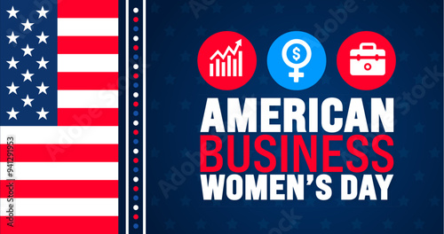 American Business Women’s Day background or banner design template. Holiday concept. Template for background, banner, card, poster, placard, design template with unique shapes with standard color.