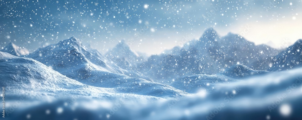 Snowstorm sweeping across a mountain range, swirling snowflakes, 3D animation Snowstorm sweeping across a mountain range, swirling snowflakes, 3D animation