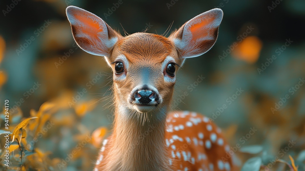 Cute baby white-tailed deer fawn standing in the forest Cute baby white-tailed deer fawn standing in the forest
