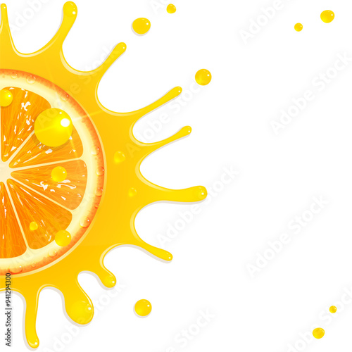 Banner with Juicy Orange and Juice Splash