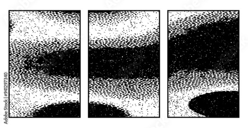 Set of 3 Abstract black and white pattern. For use in graphics. Minimalist illustration for printing on wall decorations