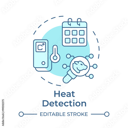 Heat detection soft blue concept icon. Animal welfare, husbandry. Monitoring, control. Round shape line illustration. Abstract idea. Graphic design. Easy to use in infographic, presentation