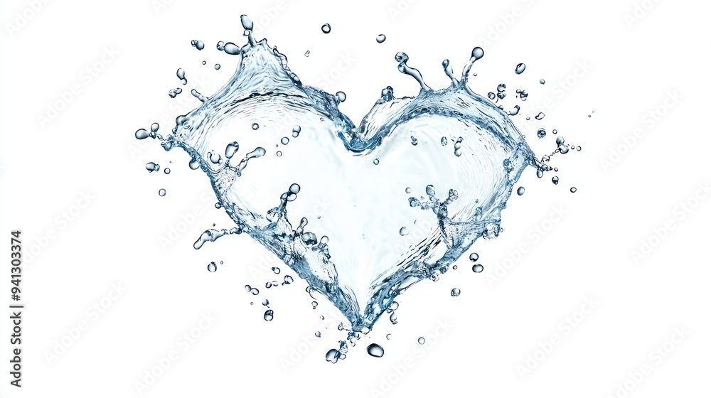 Fototapeta premium Pure Love Symbol - Heart-Shaped Water Splash Isolated on White Background, Generative Ai