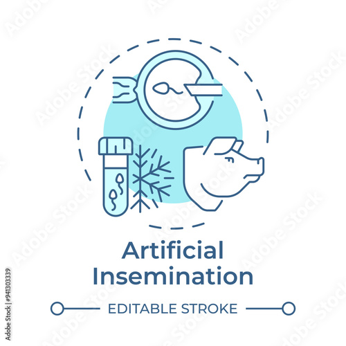 Artificial insemination soft blue concept icon. Reproductive technology, genetics. Round shape line illustration. Abstract idea. Graphic design. Easy to use in infographic, presentation