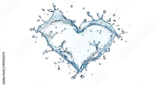 Pure Love Symbol - Heart-Shaped Water Splash Isolated on White Background, Generative Ai