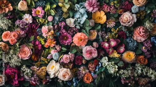 A floral background wallpaper showing colorful bouquet of flowers with a variety of colors and shapes