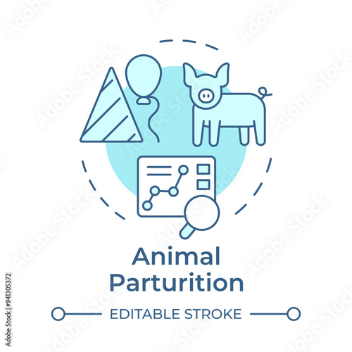 Animal parturition soft blue concept icon. Welfare monitoring, husbandry. Genetic health. Round shape line illustration. Abstract idea. Graphic design. Easy to use in infographic, presentation