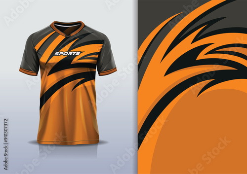 Sport jersey design template mockup curve line for football soccer, running, esports, black orange color