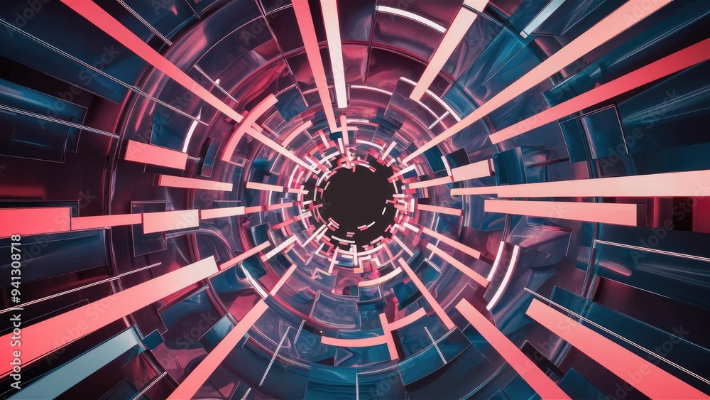 Fototapeta premium Abstract 3D illustration featuring glass tunnels and dynamic ribbons, ideal for graphic design and creative wallpaper applications.