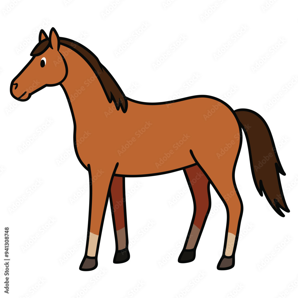 Horse Cartoon Style Vector on White Background | Animal Illustration, Clip Art Horse Cartoon Style Vector on White Background | Animal Illustration, Clip Art
