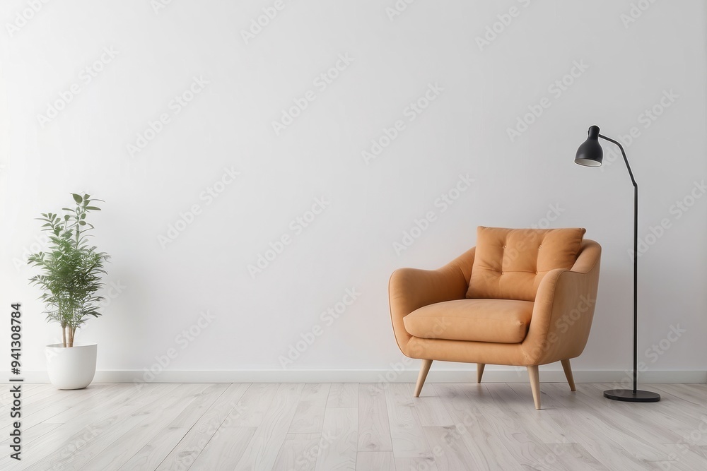 Minimalist Living Room Interior with Armchair and Floor Lamp Minimalist Living Room Interior with Armchair and Floor Lamp