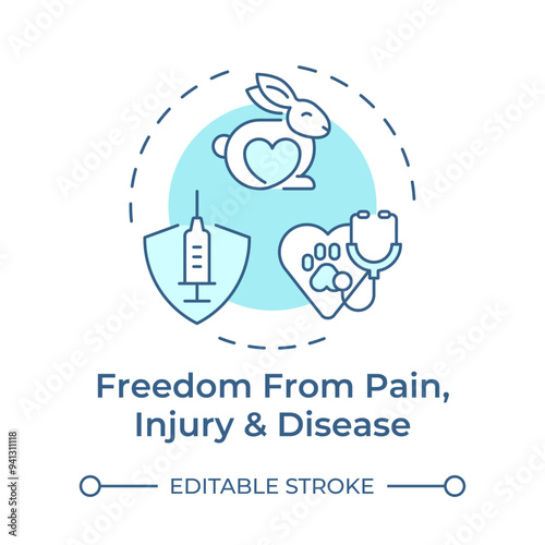 Freedom from pain, injury and disease soft blue concept icon. Animal welfare, healthcare. Round shape line illustration. Abstract idea. Graphic design. Easy to use in infographic, presentation