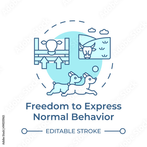 Freedom to express normal behavior soft blue concept icon. Animal welfare, livestock farming. Round shape line illustration. Abstract idea. Graphic design. Easy to use in infographic, presentation
