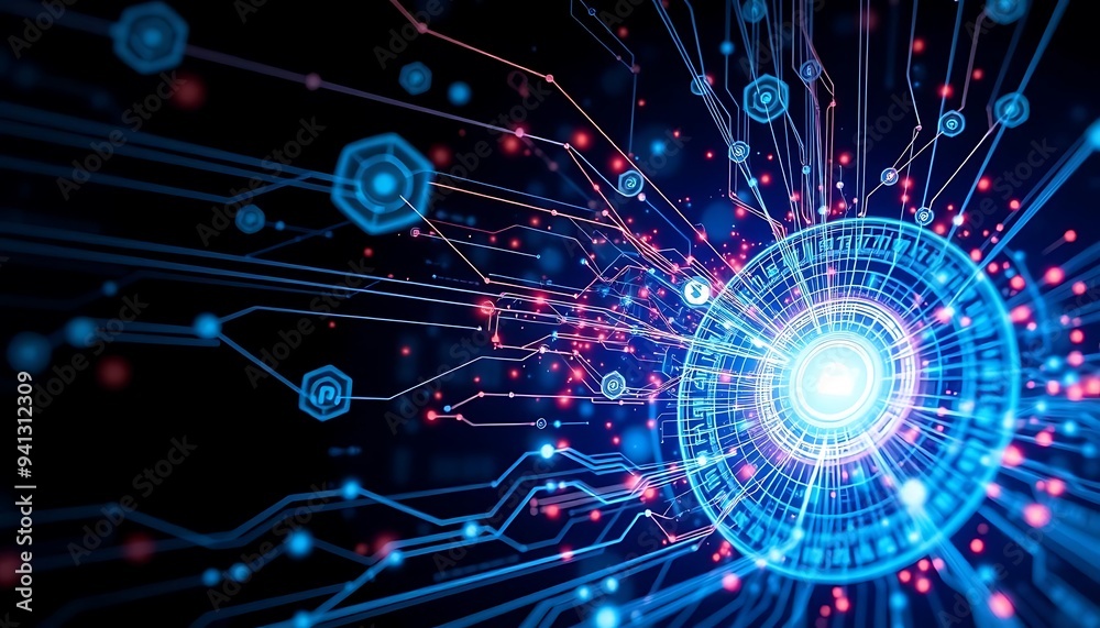Fototapeta premium Abstract 2D Illustration of Futuristic Electronic Circuitry
