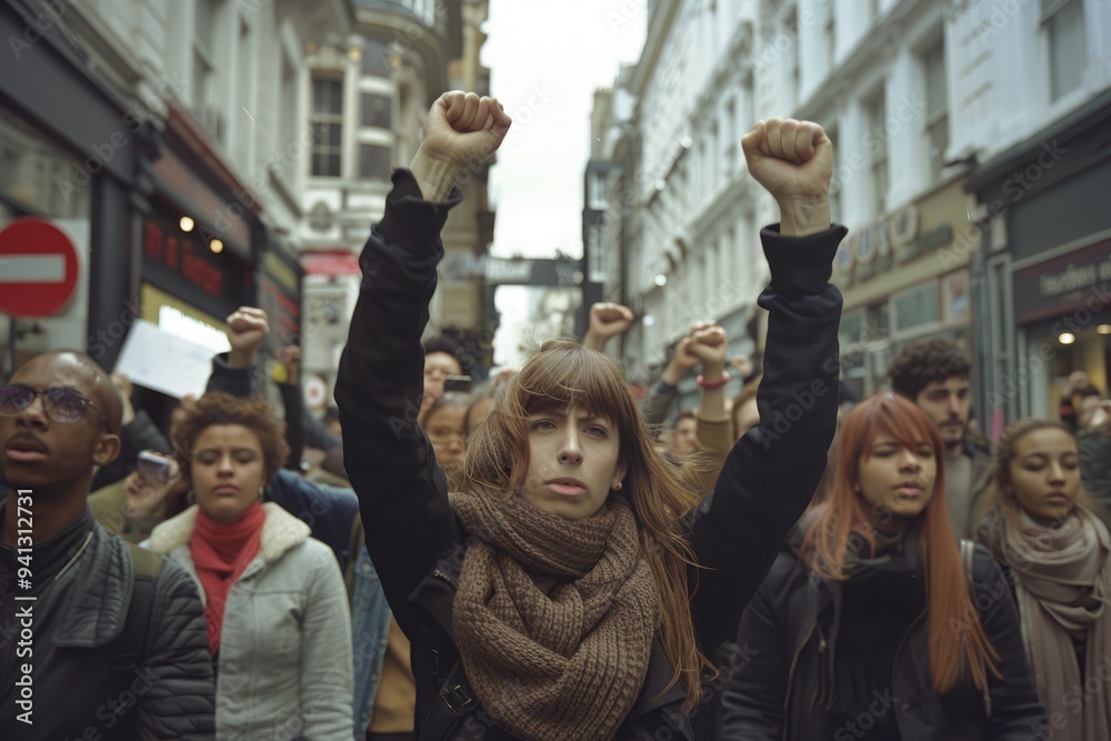 Fototapeta premium Civil dissent: protest, powerful demonstration of public dissatisfaction and demand for change, individuals unite to voice grievances, seek justice, influence social and political transformation