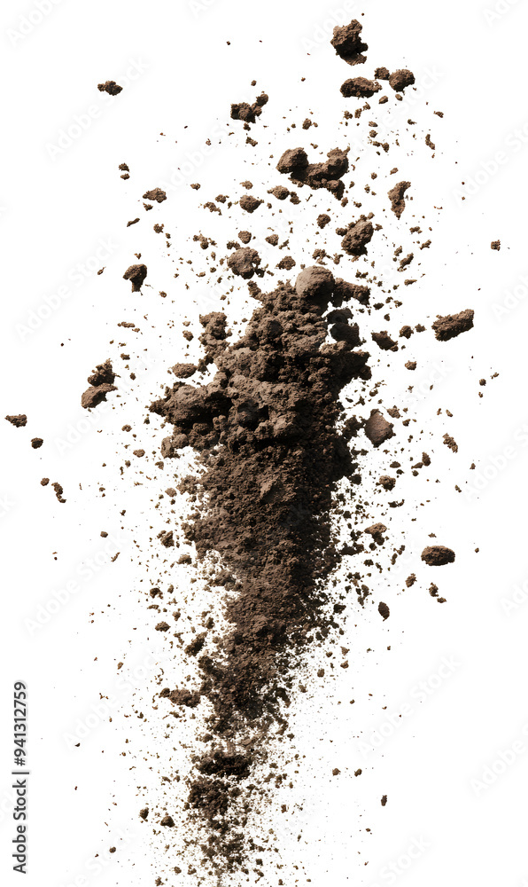 Dry soil explosion side view Isolated on white background Dry soil explosion side view Isolated on white background