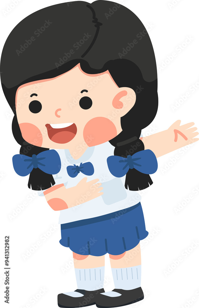 Kid girl student welcome and cartoon character Kid girl student welcome and cartoon character