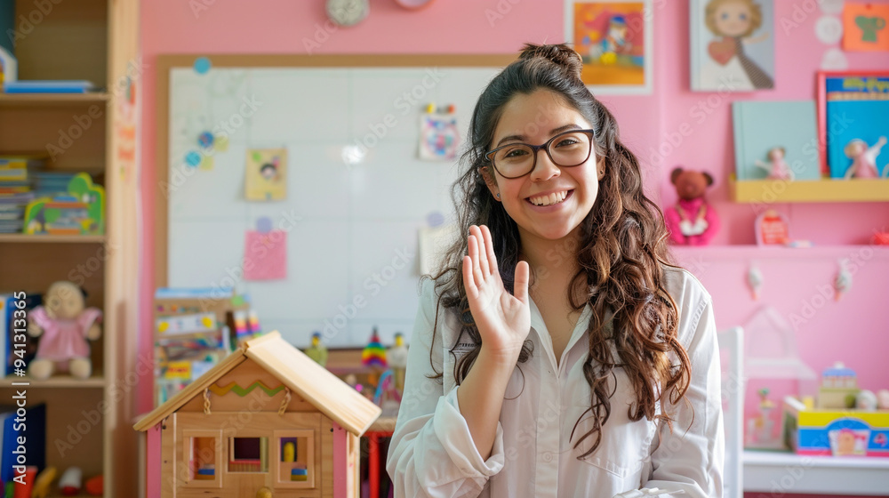 A young woman teacher is smiling. A young woman teacher is smiling.