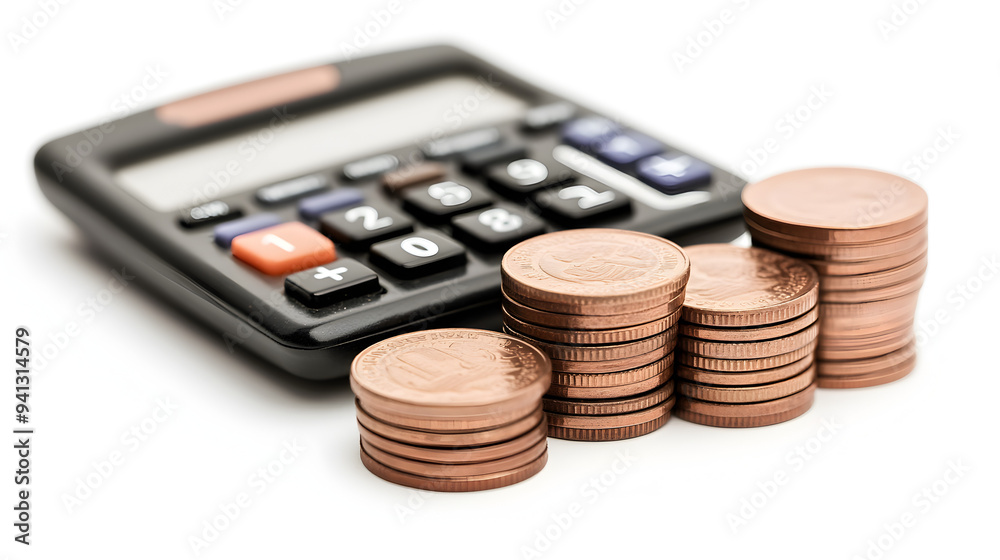 Financial Planning and Investment Concept with Calculator and Coins Financial Planning and Investment Concept with Calculator and Coins