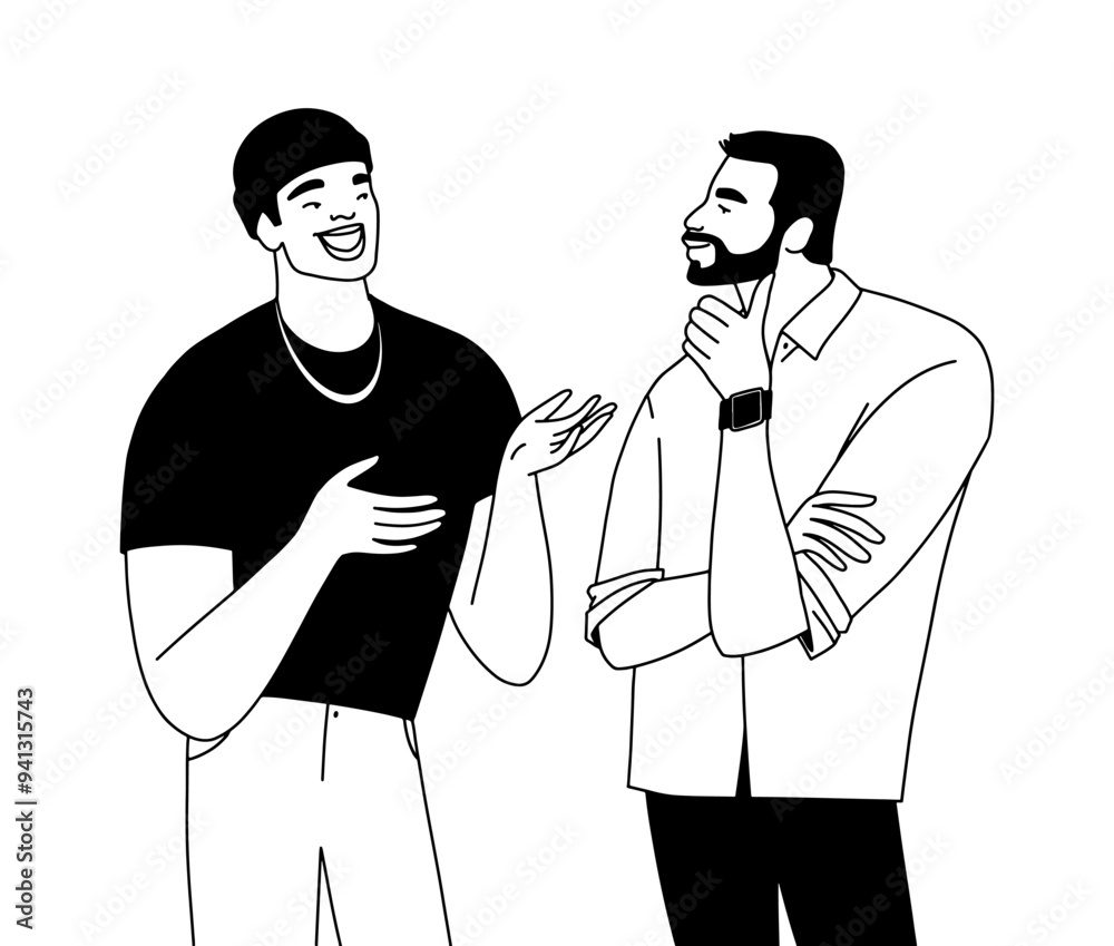 Coloring page of two men having an engaging conversation with each other. Vector illustration Coloring page of two men having an engaging conversation with each other. Vector illustration