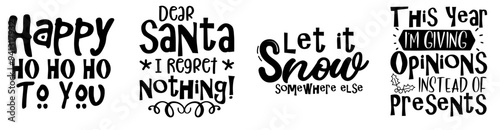 Decorative Funny Christmas Phrases, Typographic Emblems Collection Vector Illustration for Gift Card, Postcard, Flyer