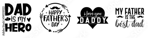 Minimalist Fathers Day Phrases, Labels And Badges Set Vector Illustration for Banner, Postcard, Poster