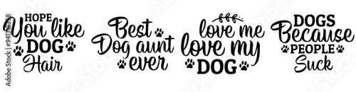 Cute Dog Typographic Emblems, Invitation Set Vector Illustration for Brochure, Sticker, Newsletter