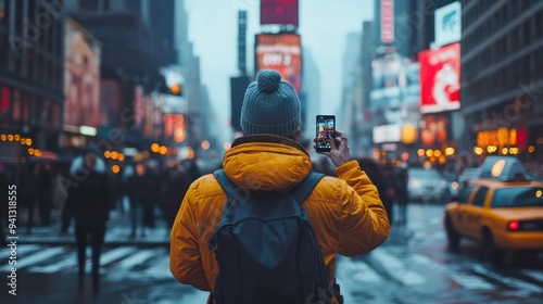 A charismatic content creator capturing city life through selfies and videos. It emphasizes the spontaneity and emotion of urban storytelling.