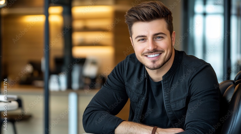 An image of a male patient sitting in a dentist's chair in a dental clinic, photorealistic style, bright, modern background, dental care concept. An image of a male patient sitting in a dentist's chair in a dental clinic, photorealistic style, bright, modern background, dental care concept.