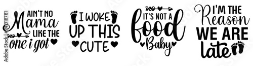 Decorative Baby Trendy Retro Style Illustration, Calligraphic Lettering Set Vector Illustration for Vouchers, Brochure, Printing Press