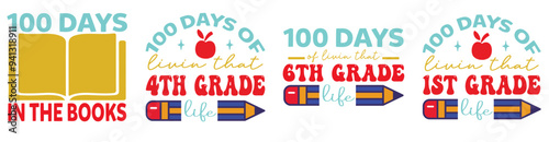 Colourful 100 Days Of School Hand Lettering, Invitation Pack Vector Illustration for Wrapping Paper, Logo, T-Shirt Design
