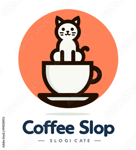 Playful cat cafe logos blend feline charm with coffee culture, creating inviting and memorable branding for a unique culinary experience