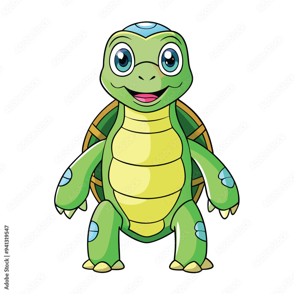 Fototapeta premium Cute Turtle Cartoon Style Vector Illustration on White Background | Adorable Turtle Design for Kids' Art, Clip Art, and Graphics | High-Quality Cartoon Turtle in Vector Format
