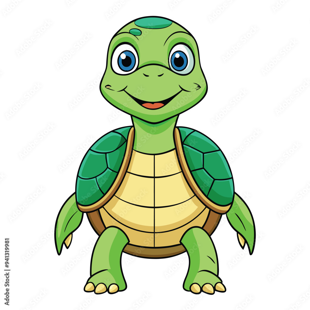Obraz premium Cute Turtle Cartoon Style Vector Illustration on White Background | Adorable Turtle Design for Kids' Art, Clip Art, and Graphics | High-Quality Cartoon Turtle in Vector Format