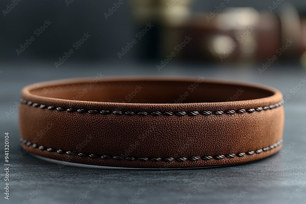 Brown Leather Strap with Stitching Detail Brown Leather Strap with Stitching Detail