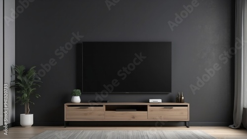 Modern Living Room with Flat Screen TV and Wooden Entertainment Console