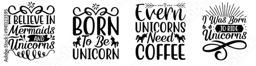 Creative Unicorn Quotes, Calligraphy Bundle Vector Illustration for Brochure, Logo, Wrapping Paper