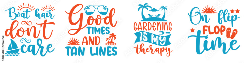 Fototapeta premium Minimal Summer Calligraphy, Quotes Bundle Vector Illustration for T-Shirt Design, Poster, Postcard