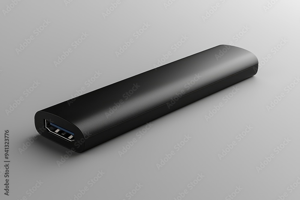 Black USB Hub Adapter on Gray Background Black USB Hub Adapter on Gray Background