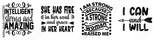 Creative Strong Woman Inscriptions, Labels And Badges Set Vector Illustration for Magazine, Decal, Vouchers