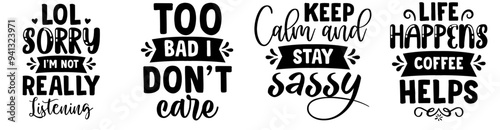 Decorative Sassy Inscriptions, Typography Pack Vector Illustration for Label, Brochure, Gift Card
