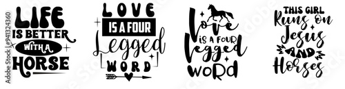 Classic Horse Calligraphic Lettering, Phrases Collection Vector Illustration for Vouchers, Decal, Announcement