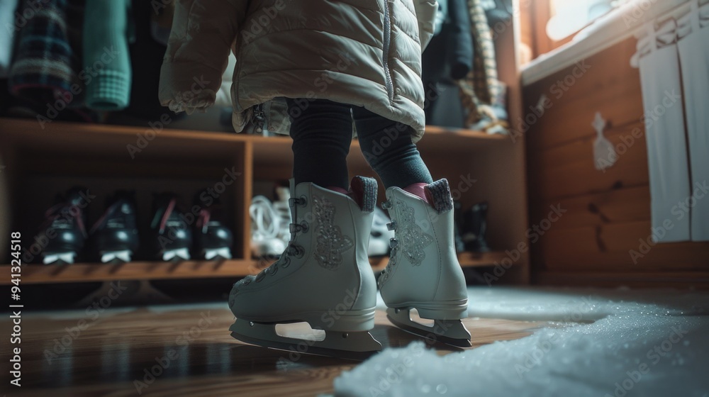 Obraz premium A person stands on ice skates, ready to glide across the frozen surface