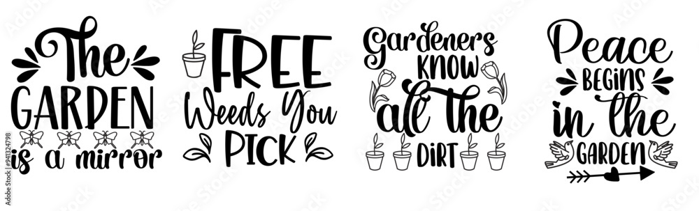 Modern Garden Calligraphic Lettering, Inscriptions Pack Vector Illustration for Flyer, Decal, Icon