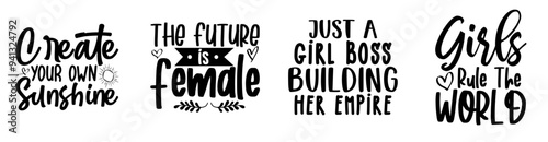 Minimalist Girl Power Typography, Hand Lettering Collection Vector Illustration for Presentation, Printable, T-Shirt Design