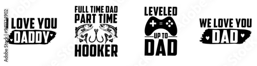 Minimal Fathers Day Calligraphic Lettering, Typographic Emblems Collection Vector Illustration for Holiday Cards, Gift Card, Decal