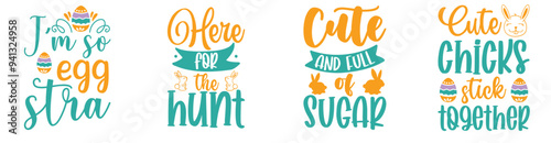 Modern Easter Typographic Emblems, Typography Bundle Vector Illustration for Book Cover, Announcement, Brochure