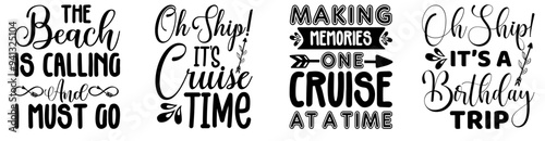 Colourful Cruise Phrases, Hand Lettering Set Vector Illustration for Label, Magazine, Gift Card