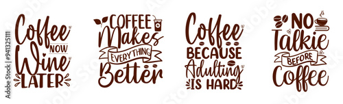 Minimalist Coffee Inscriptions, Quotes Set Vector Illustration for Magazine, Brochure, Flyer